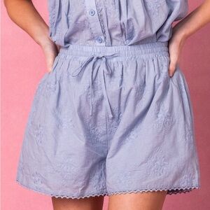 Light Blue Embroidered Women's Shorts - Betty Shorts in Blue